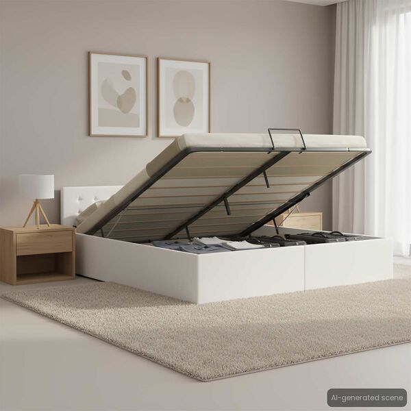 vidaXL Cama hidr&aacute;ulica c/ arruma&ccedil;&atilde;o 160x200cm couro artificial branco