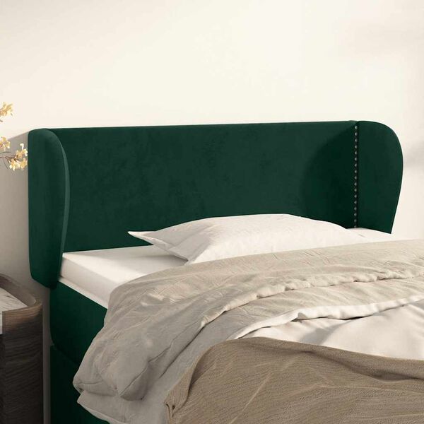 vidaXL Cabeceira de cama c/ abas veludo 103x23x78/88cm verde-escuro