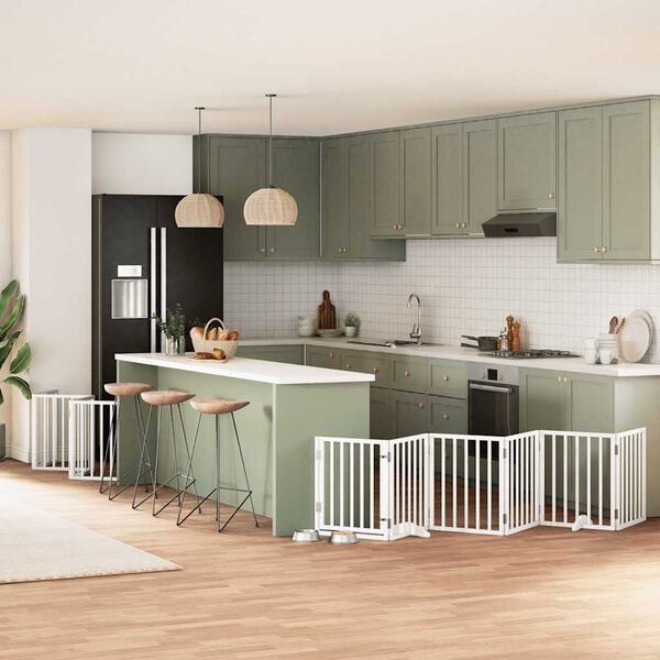 vidaXL Port&atilde;o p/ c&atilde;es com porta dobr&aacute;vel 12 pain&eacute;is 600cm &aacute;lamo branco