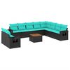 vidaXL Conjunto de sof&aacute; de jardim com 11 pe&ccedil;as e almofadas em rattan sint&eacute;tico preto
