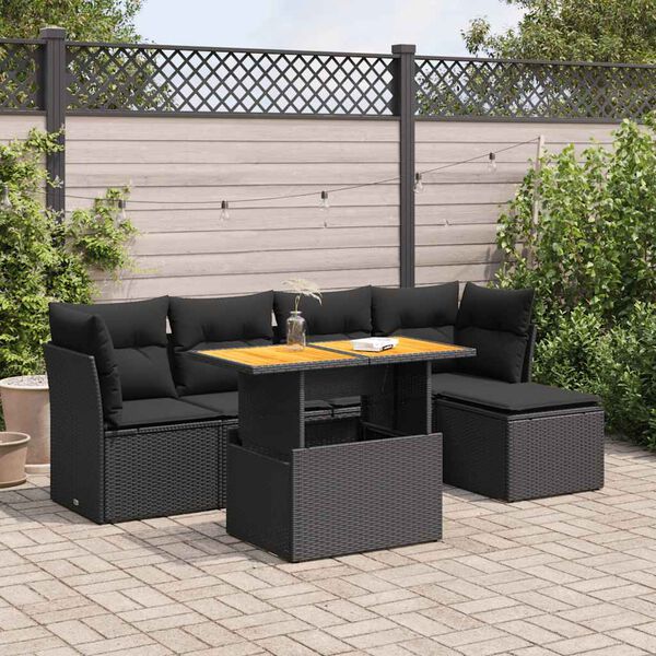 vidaXL 6 pcs conjunto sof&aacute;s de jardim c/ almofad&otilde;es vime PE preto