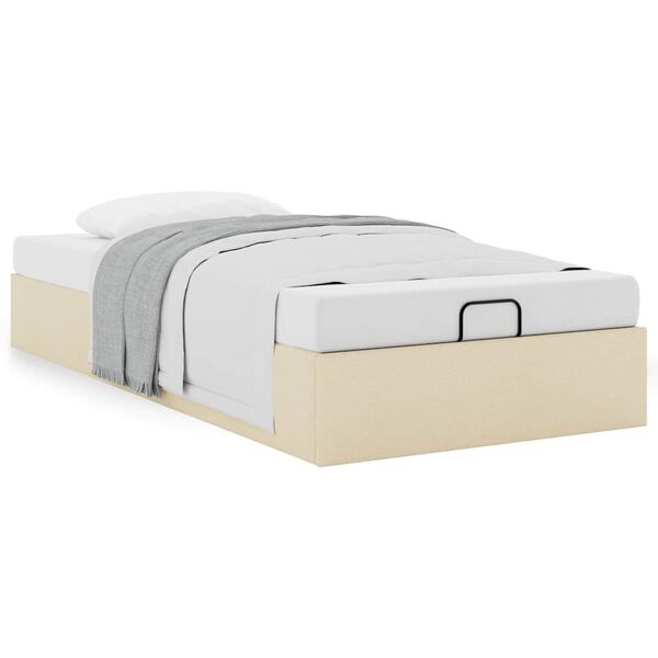 vidaXL Estrutura de cama otomana sem colch&atilde;o 90x190 cm tecido creme