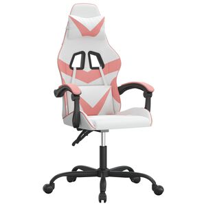 vidaXL Cadeira gaming girat&oacute;ria couro artificial branco e rosa
