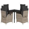vidaXL 5 pcs conjunto de jantar p/ jardim c/ almofad&otilde;es vime PE cinza