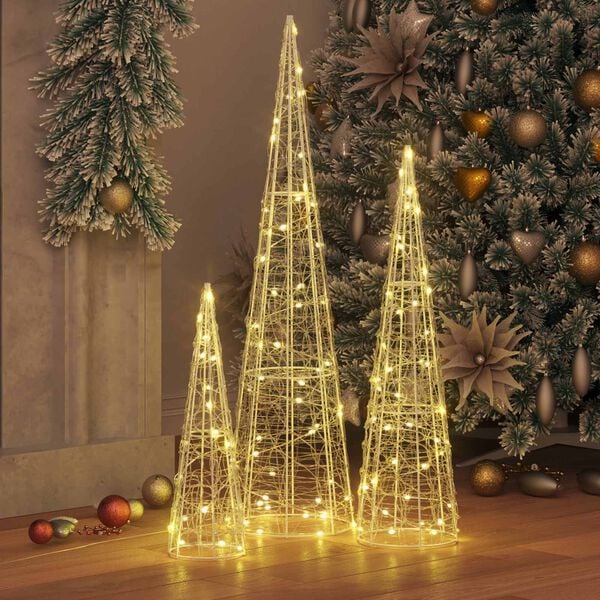vidaXL &Aacute;rvore de Natal 3 pcs Branco quente 20 x 20 x 80 cm Acr&iacute;lo