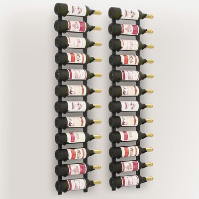 vidaXL Garrafeiras de parede para 12 garrafas 2 pcs ferro preto