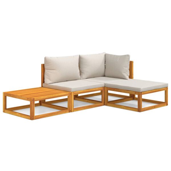 vidaXL 4 pcs conj. lounge de jardim madeira c/ almofadões cinza-claro