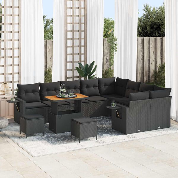 vidaXL Conjunto de Sof&aacute; de Jardim com almofada 12 pcs Preto vime PE