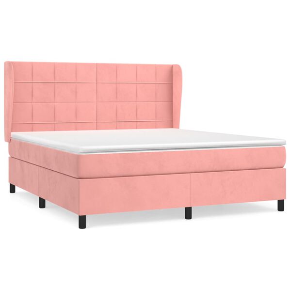 vidaXL Cama com molas/colch&atilde;o 160x200 cm veludo rosa