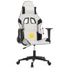 vidaXL Cadeira gaming massagens couro artificial branco e preto
