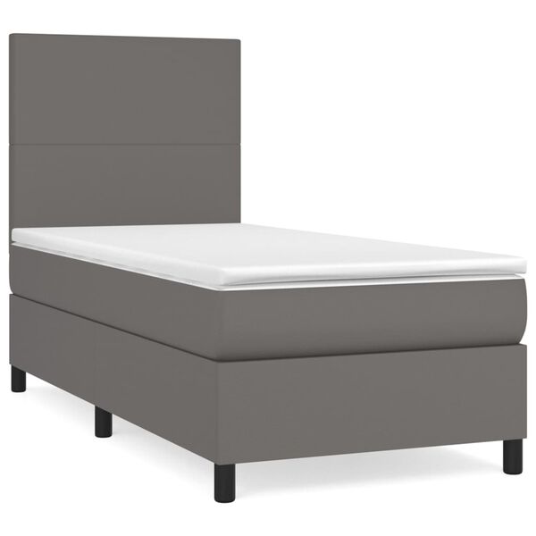vidaXL Cama com molas/colch&atilde;o 90x200 cm couro artificial cinzento
