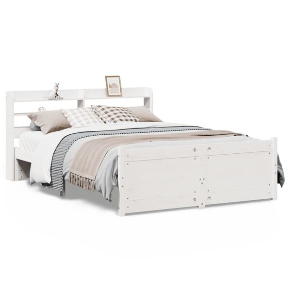 vidaXL Estrutura de cama c/ cabeceira 150x200 cm pinho maci&ccedil;o branco