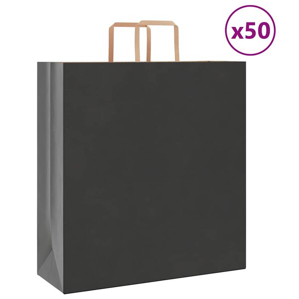 vidaXL Sacos de papel 50 unid com al&ccedil;as preto 45x17x48 cm