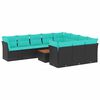 vidaXL 11 pcs conjunto sof&aacute;s de jardim c/ almofad&otilde;es vime PE preto