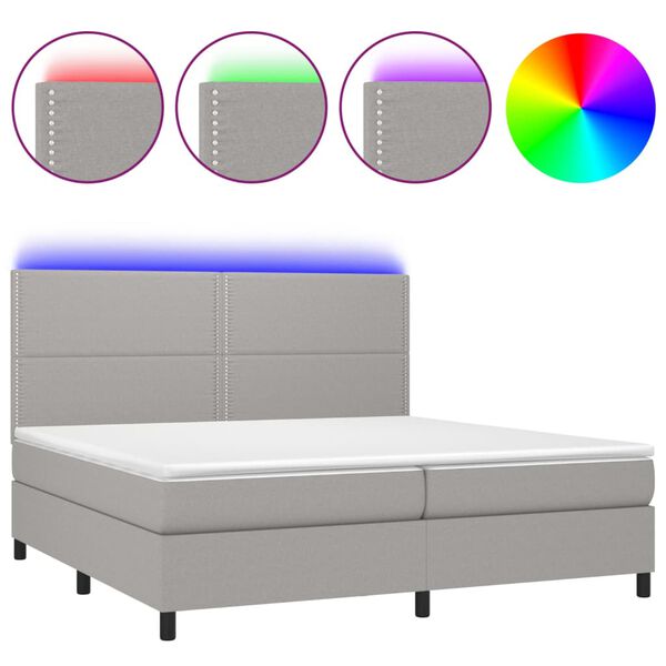 vidaXL Cama box spring c/ colch&atilde;o e LED 200x200 cm tecido cinza-claro