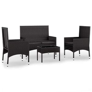 vidaXL 4 pcs conjunto lounge de jardim c/ almofad&otilde;es vime PE preto