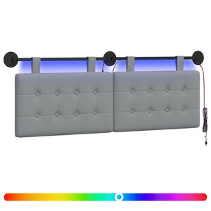 vidaXL Cabeceira suspensa Com luz LED Cinzento-claro Tecido