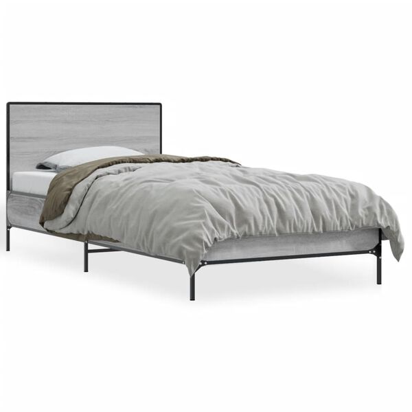 vidaXL Estrutura de cama derivados de madeira e metal cinzento sonoma
