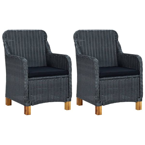 vidaXL 3 pcs conj. lounge jardim c/ almofad&otilde;es vime PE cinzento-escuro