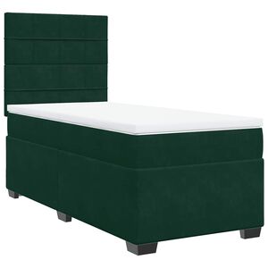 vidaXL Cama com molas/colch&atilde;o 100x200 cm veludo verde-escuro
