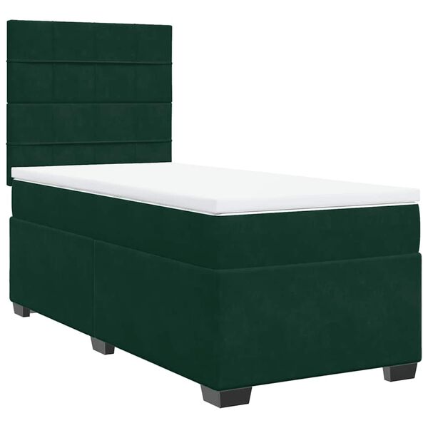 vidaXL Cama com molas/colch&atilde;o 100x200 cm veludo verde-escuro