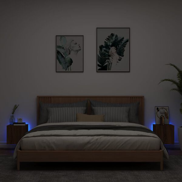 vidaXL M&oacute;veis de parede para TV com luzes LED 2 pcs carvalho castanho