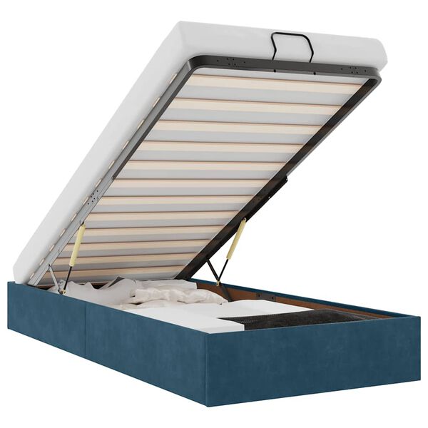 vidaXL Ottoman Bed Frame No Colch&atilde;o Azul Escuro 90x200 cm Veludo