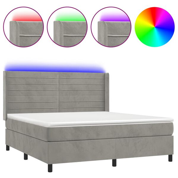 vidaXL Cama box spring c/ colchão/LED 160x200 cm veludo cinzento-claro