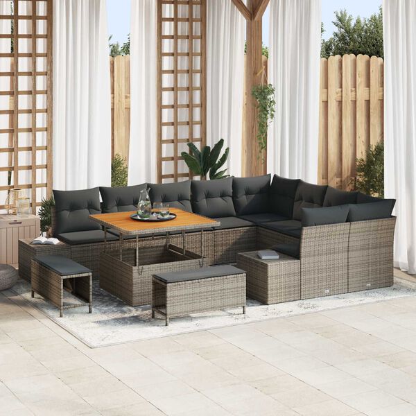 vidaXL Conjunto de Sof&aacute; de Jardim 12 pcs Cinzeto Rattan Sint&eacute;tico