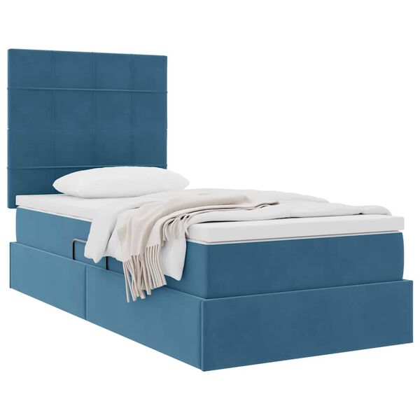 vidaXL Cama com arruma&ccedil;&atilde;o e colch&atilde;o Azul Escuro 90 x 190 cm Veludo