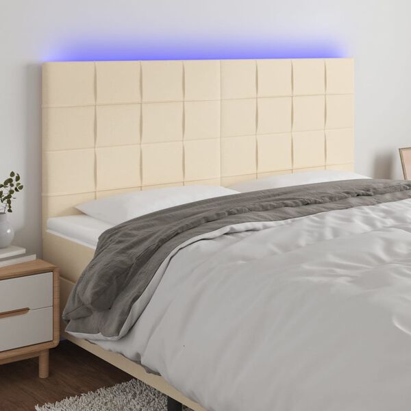 vidaXL Cabeceira cama c/ LED tecido 180x5x118/128 cm cr&egrave;me