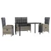 vidaXL 4 pcs conjunto de jantar p/ jardim c/ almofad&otilde;es vime PE cinza