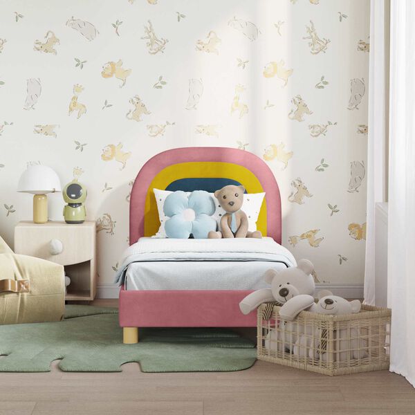 vidaXL Estrutura de Cama para Crian&ccedil;a com Cabeceira Rosa 70 x 140 cm