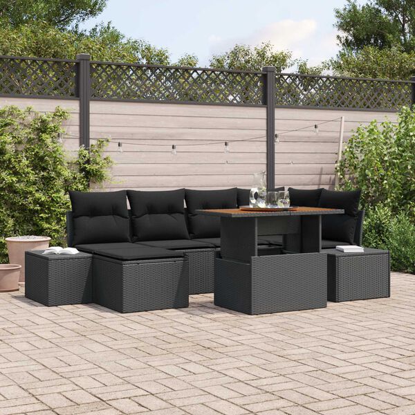 vidaXL Conjunto de Sof&aacute; de Jardim 7 pcs Preto Rattan Sint&eacute;tico