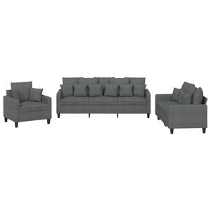 vidaXL 3 pcs conjunto de sof&aacute;s com almofadas tecido cinzento-escuro