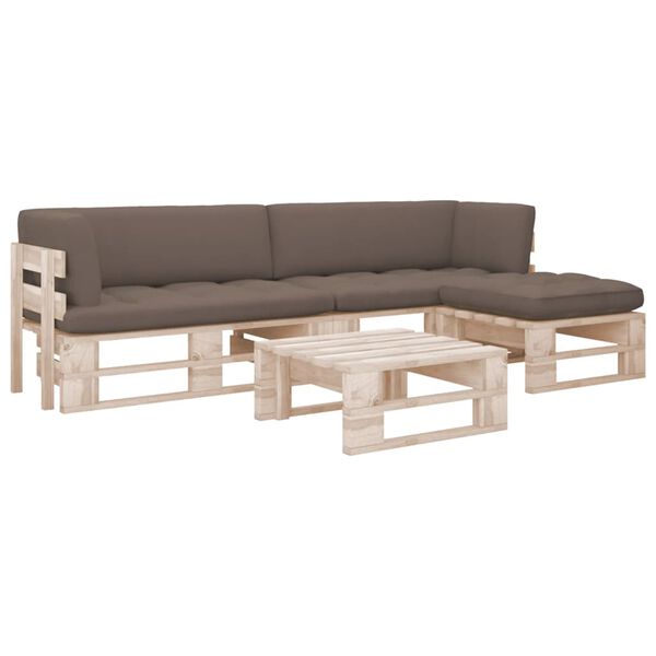 vidaXL 4 pcs conj. lounge paletes c/ almofad&otilde;es pinho impregnado