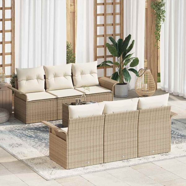 vidaXL Conjunto de Sof&aacute; de Jardim 7 pcs Bege e Creme vime PE