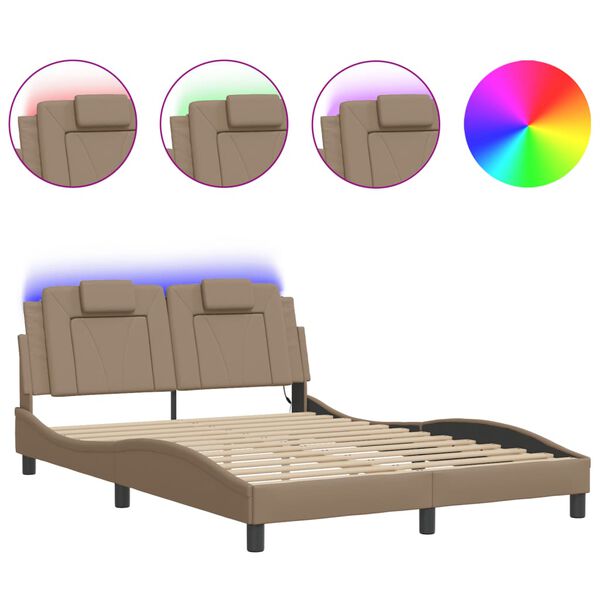 vidaXL Estrutura de cama Viana com LED sem colch&atilde;o 140x200cm cappuccino