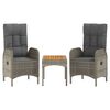 vidaXL 3 pcs conjunto lounge de jardim c/ almofad&otilde;es vime PE cinzento