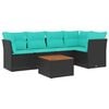 vidaXL 6 pcs conjunto de sof&aacute;s p/ jardim c/ almofad&otilde;es vime PE preto