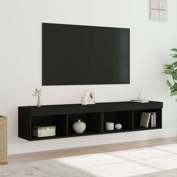 vidaXL M&oacute;veis de TV com luzes LED 2 pcs 80x30x30 cm preto