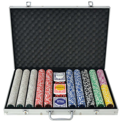 vidaXL Conjunto de póquer com 1000 fichas a laser, alumínio