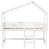 vidaXL Cama alta c/ escada e telhado 90x190 cm pinho maci&ccedil;o branco