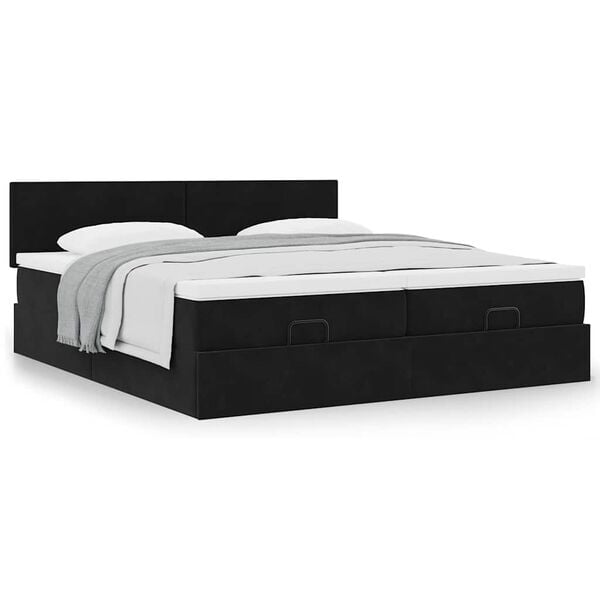 vidaXL Estrutura de cama otomana com colchões 160x200 cm veludo preto