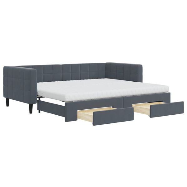 vidaXL Sofá-cama c/ gavetão e gavetas 90x200 cm veludo cinzento-escuro