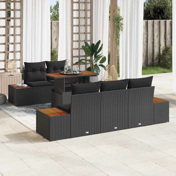 vidaXL Conjunto de Sof&aacute; de Jardim 6 pcs Preto Rattan Sint&eacute;tico