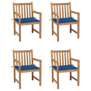 vidaXL Cadeiras de jardim c/ almofad&otilde;es azul real 4 pcs teca maci&ccedil;a
