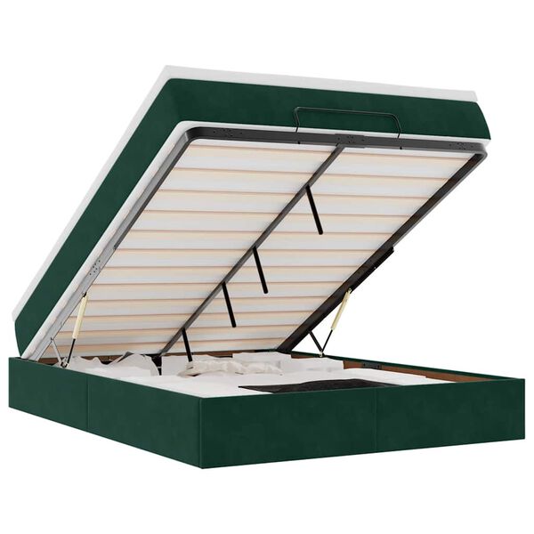 vidaXL Estrutura de cama otomana com colch&atilde;o 140x190cm verde escuro