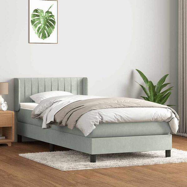 vidaXL Cama com molas/colch&atilde;o Cinza Claro 90x210 cm veludo
