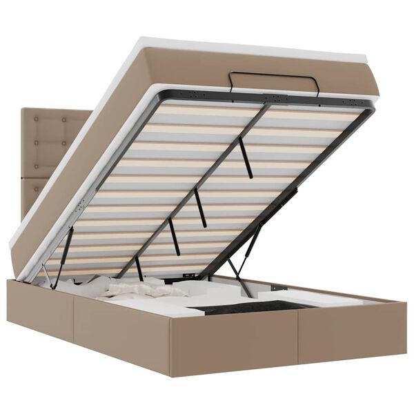 moldura de cama otomano vidaXL com colch&atilde;o Cappucino couro falso